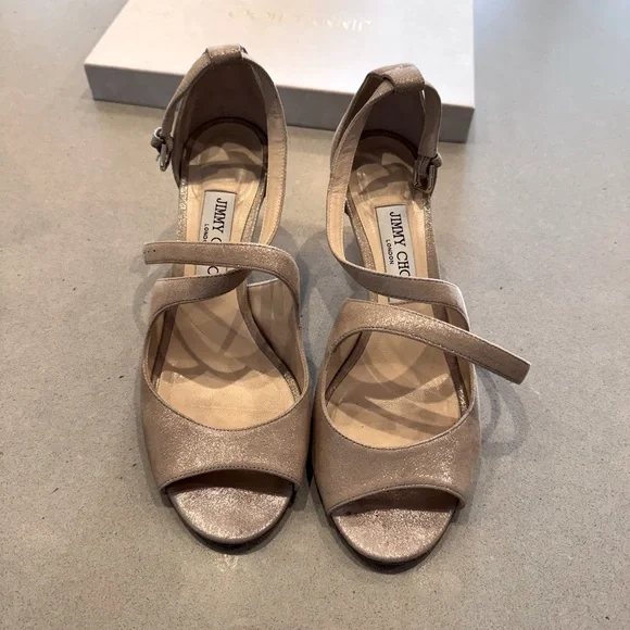 Jimmy Choo Emily 65mm Size: 38 Color: Shimmer Suede Sand - Picture 3 of 9